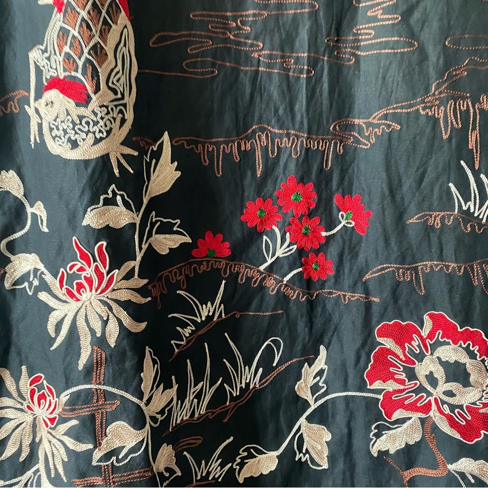 Vintage SUE WONG Floral Print Embroidered Appliqué  Asian Inspired Trench Coat - Picture 12 of 16